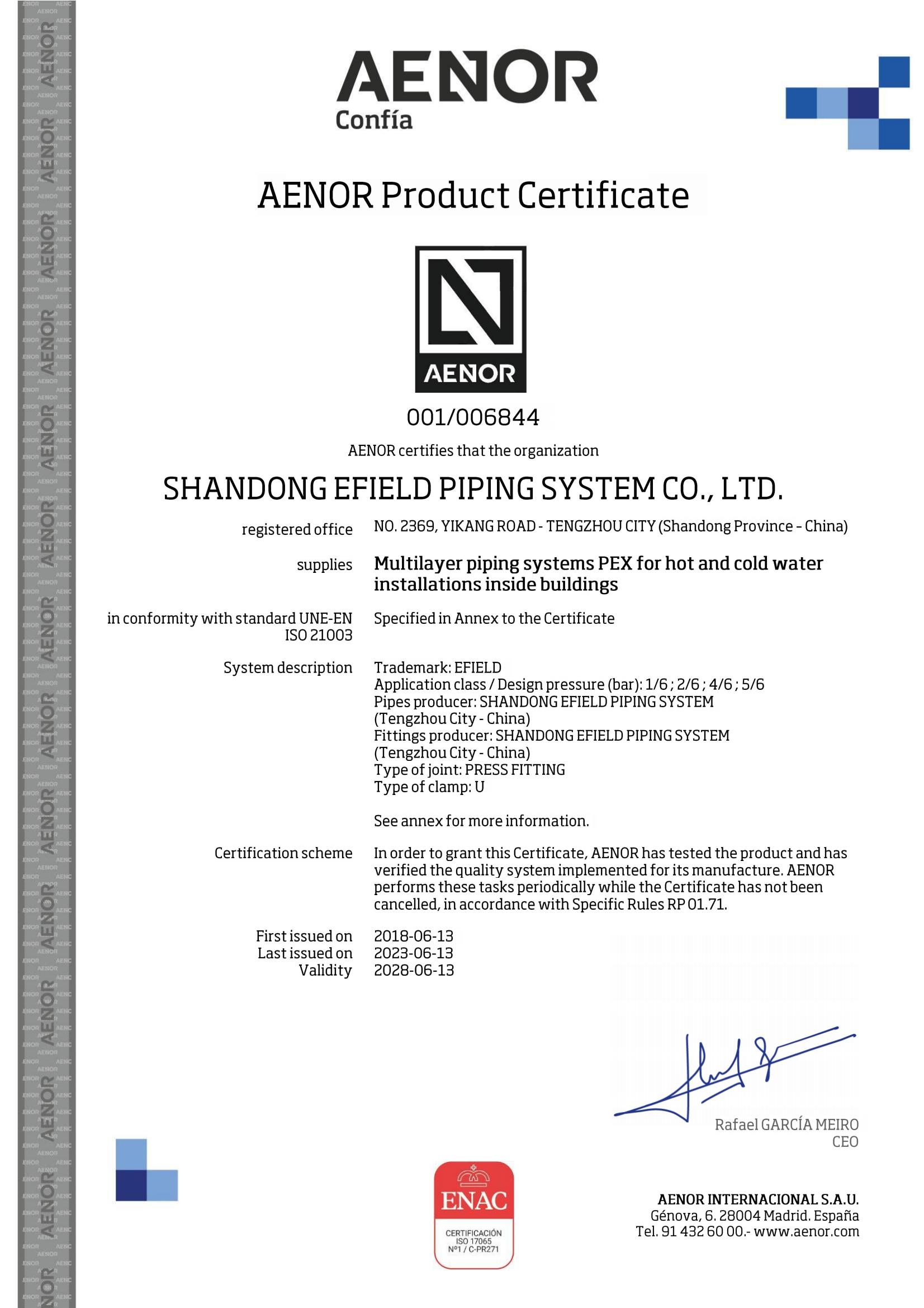 Spain-AENOR-MLP pipe and press fitting